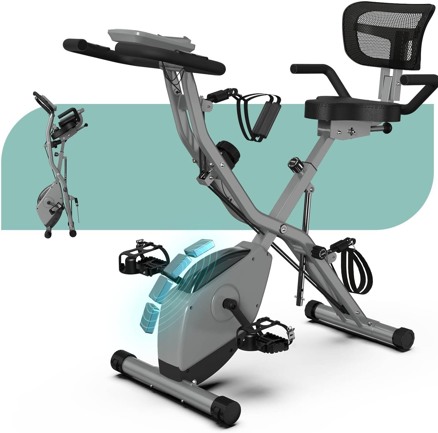 Indoor Exercise Bike Stationary Bikes for Home with 16-Level Magnetic Resistance, Lightweight Foldable Cycling Bike with 70% Pre-Assembled, 260 LBS Capacity, Flywheel of 5.5 LBS for Quiet Home Workout