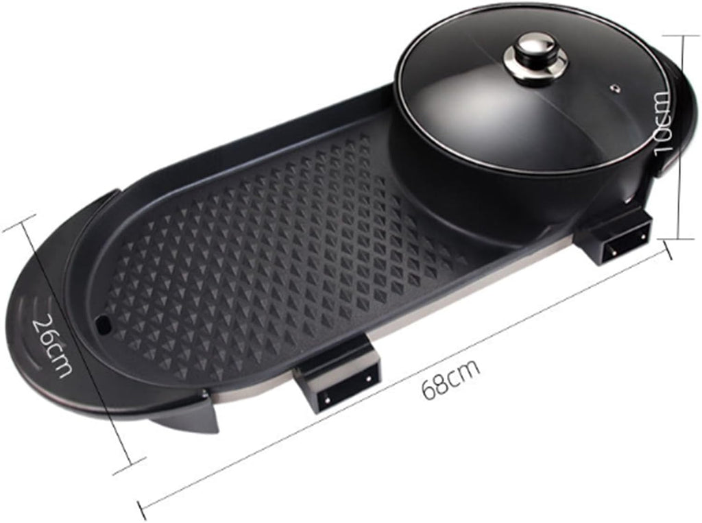 Electric Smokeless Non-Stick, Removable Hotpot Pot, Korean Barbecue Pan Indoor for 5-6 People Independent Dual Temperature Control Fast Heating