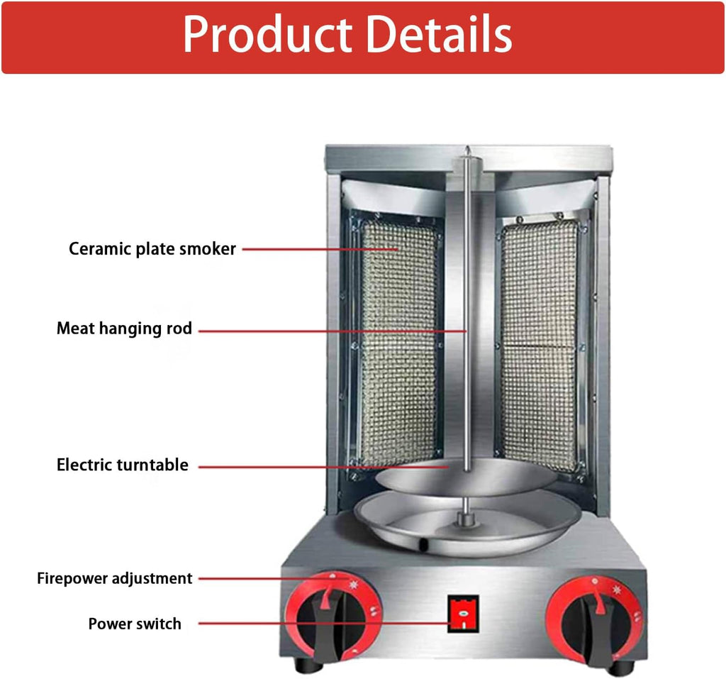 Grill Machine,Gas Gyro Broilers Rotating Home Vertical Rotisserie,360° Rotating,Stainless Steel Grill Machine,Adjustable Temperature,for Restaurant Home Kitchen Use,with Shovel