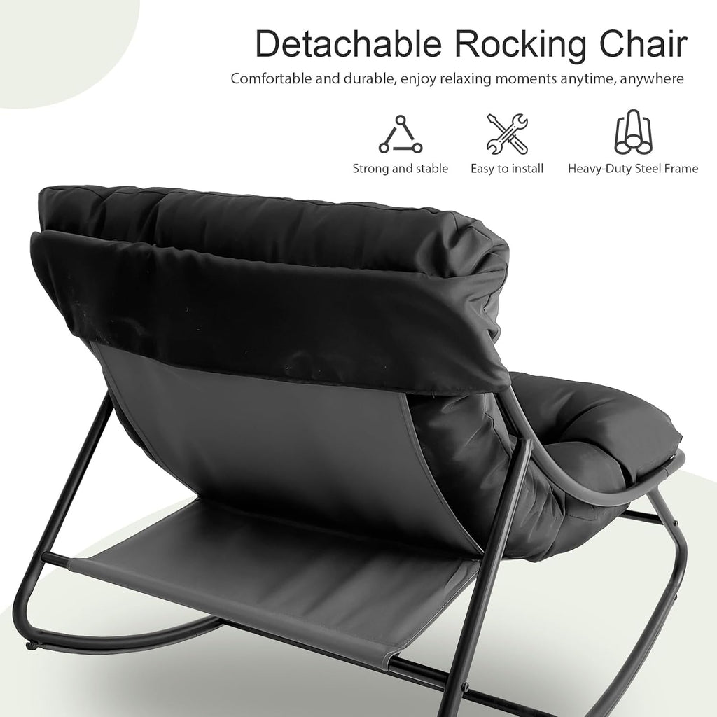 Rocking Chair with Ottoman, Indoor Small Rocking Chair for Nursery, with Foot Rest, Thick Cushion, 5'' Thick, 330lbs Capacity, Metal Frame Rocker Glider Patio for Living Room Bedroom Offices (Green)