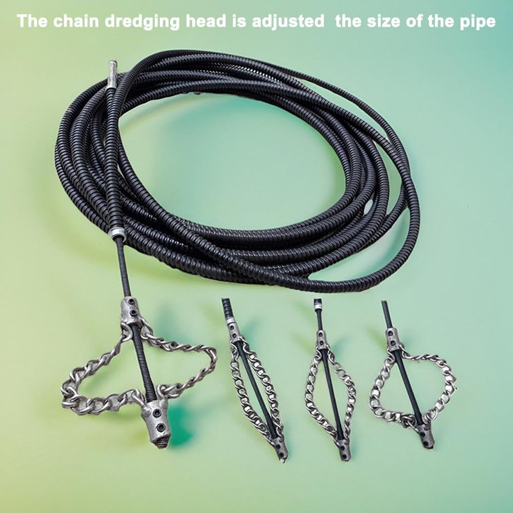 Flex-Shaft Sewer Descaling Chain, Multi-Purpose PVC Pipe Maintenance Tool, Push-Type Rotary Cable Sewer Dredge, Oil in Pipeline Blocks Drilling Tools, Suitable for 16mm Spring
