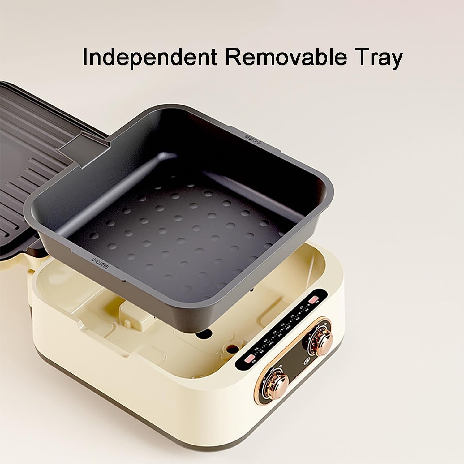 Electric Baking Pan, Double-Sided Electric Frying Pans, Hot Pot with Grill, Electric Skillets Nonstick with Lids, for Korean BBQ Steaks(Beige)
