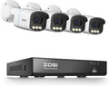 ZOSI 8CH 4K PoE Security Camera System, 8MP 8CH Home Surveillance NVR, 4pcs C186 Aurora Lux Outdoor Indoor Cameras,True Full Color Night Vision,Person Vehicle Detection,2 Way Audio, No HDD Included