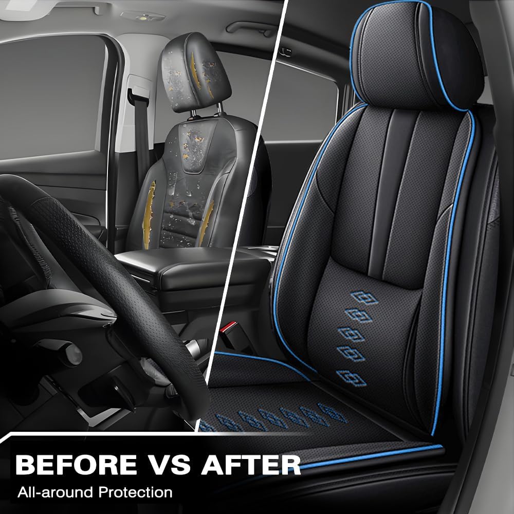 Full Set Seat Covers for Lexus LS 400 1995-1999,Leather Car Seat Cover,Soft Seat Cushion Covers with Airbag,Waterproof Automobile Seat Protectors for LS 400(Black Blue,Standard)