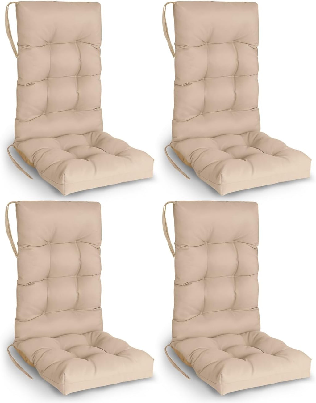 GREENVINES Rocking Chair Cushions Set of 4 | Polyester | Waterproof | Outdoor High Back Rocker Chairs Cushion | Seat with Ties | Non-Slip | Thickened Pad for Patio | 46.5' x 18.5' x 4.3' | Beige