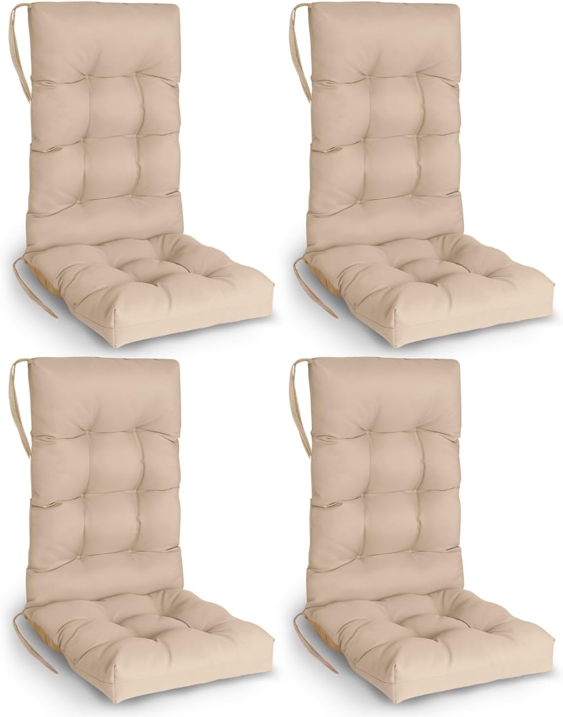 GREENVINES Rocking Chair Cushions Set of 4 | Polyester | Waterproof | Outdoor High Back Rocker Chairs Cushion | Seat with Ties | Non-Slip | Thickened Pad for Patio | 46.5' x 18.5' x 4.3' | Beige