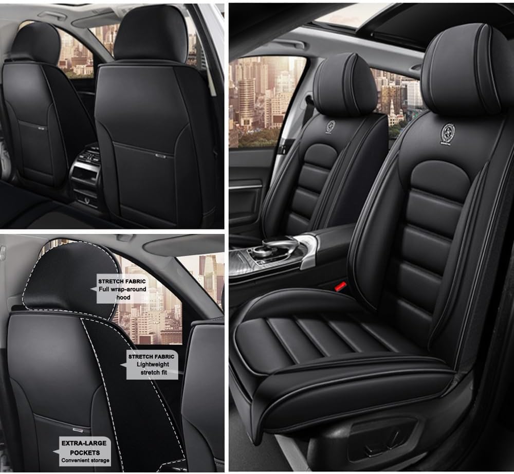 2 Seat Covers for Toyota Corolla Cross 2010-2025 2026 Leather Car Seat Covers Waterproof Anti-Slip Soft Car Seat Protectors Premium Automotive Seat Covers with Airbag（Standard,Classic Black）