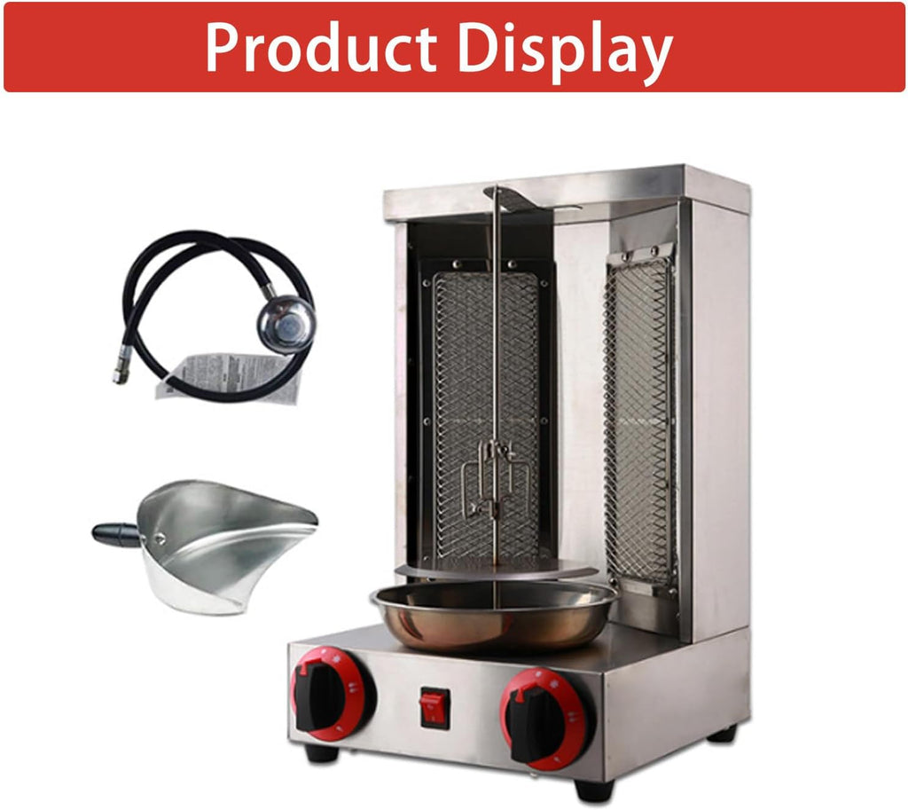 Vertical BBQ Machine Commercial,Stainless Steel Gas Kebab Grill Machine,Adjustable Temperature,360° Rotating Heating,Removable for Cleaning,for Restaurant Home Kitchen Use