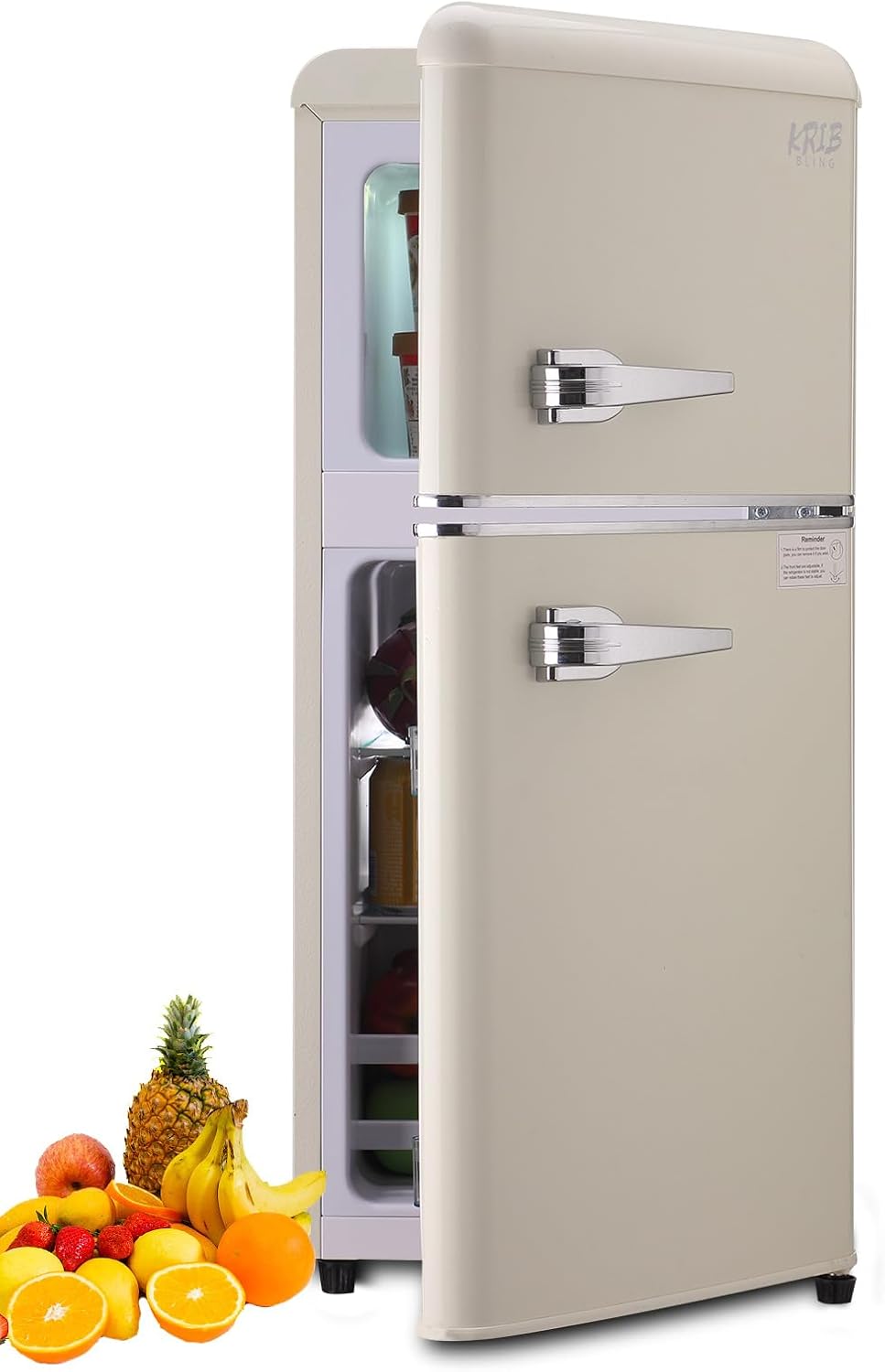 KRIB BLING 3.5 Cu.Ft Compact Refrigerator Mini Fridge with Freezer 7 Level Adjustable Thermostat Removable Shelves Small Refrigerator for Office Dorm Apartment Cream