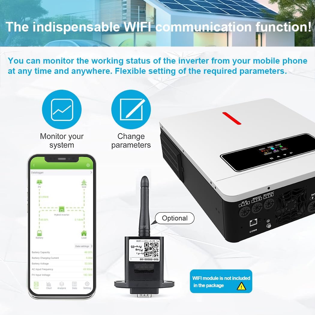 Y&H 6.2KW Solar Hybrid Inverter 48V AC220V On/Off-Grid Solar Inverter Built-in MPPT 120A Solar Charger, Two Load Output Power Max PV Power 6500W Input, Supports Batteryless