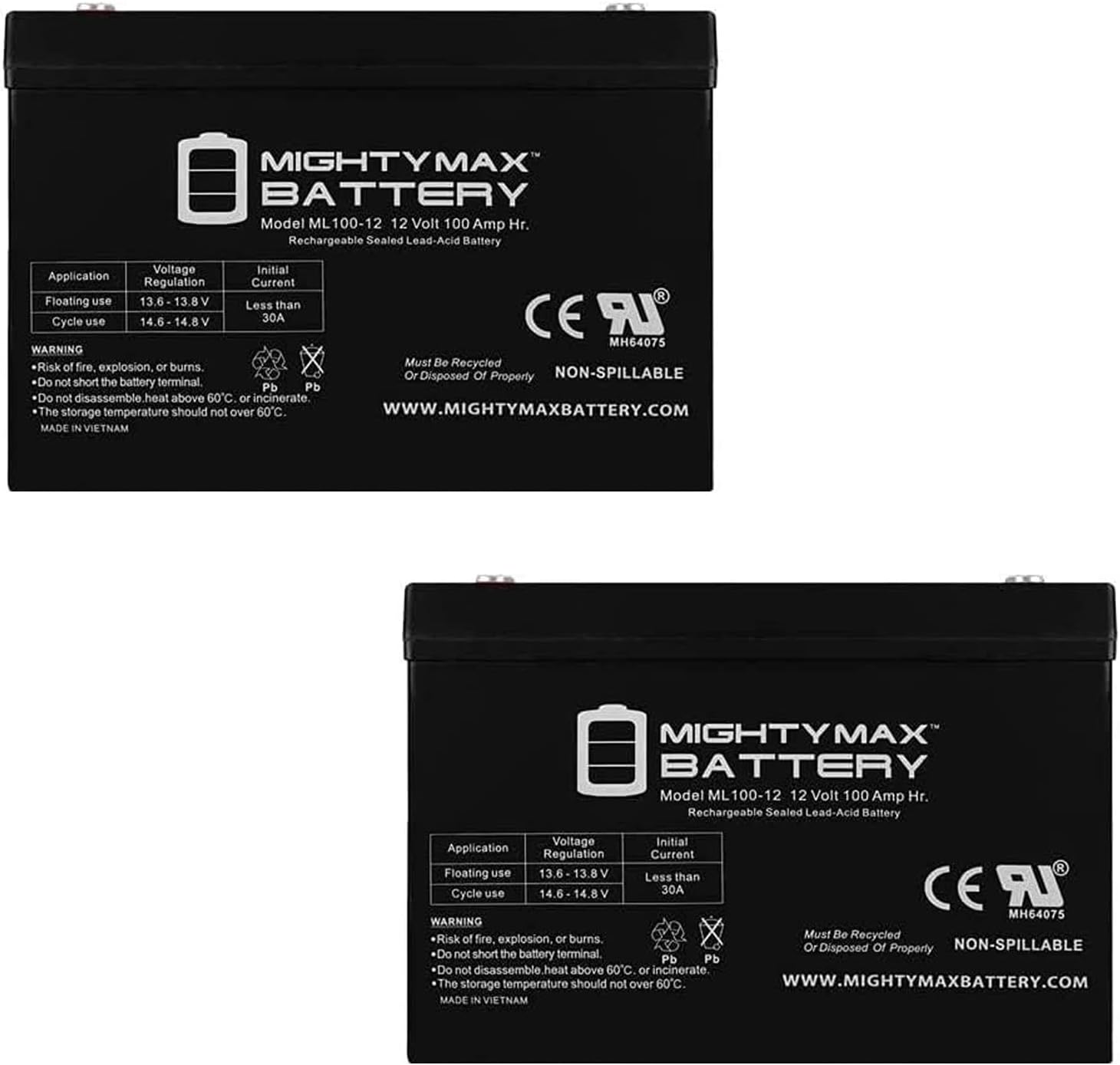 Mighty Max Battery 12V 100Ah SLA Replacement Battery Compatible with Patriot Solar 100W Portable Generator - 2 Pack