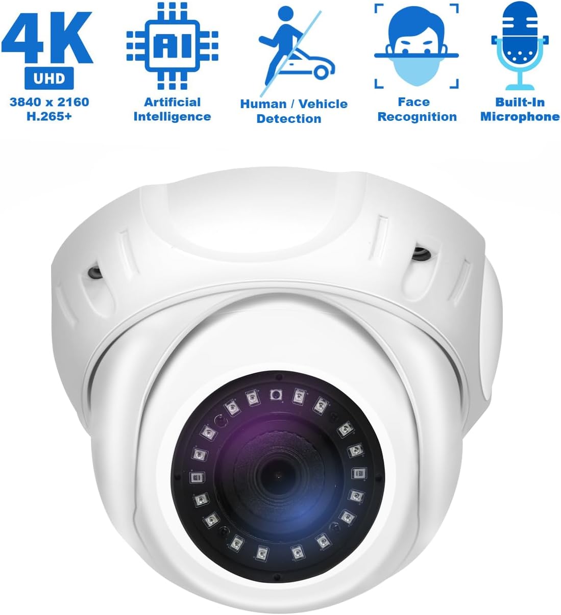 GW Security 32 Channel 12MP NVR 4K AI Face Recognition Human & Vehicle Detection Security Camera System with 32 UHD 8MP 2160P PoE Microphone Outdoor/Indoor Weatherproof IP Security Cameras (White)