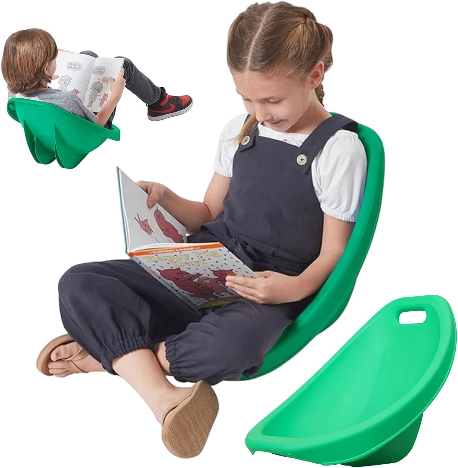 Floor Chair for Kids, 4 Packs Green Sensory Rocking Chair, Portable Reading Chair with Back Support, Plastic Scoop Chairs for Classroom, Flexible Seating for Classroom, Scoop Rocker Chair for Toddler