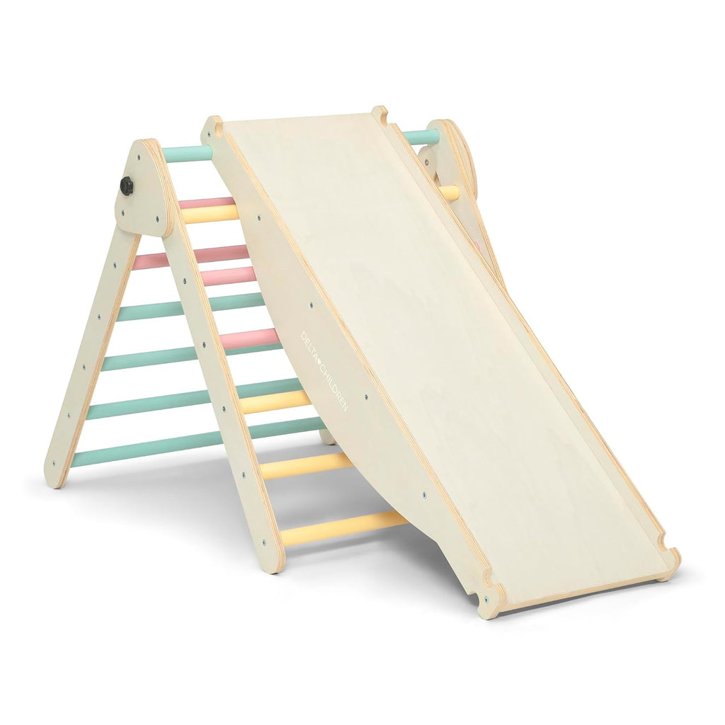 Delta Children Lil' Climber Gym - Indoor Climbing Gym/Jungle Gym for Kids - Montessori Toy with Reversible Arch/Rocking Chair, Reversible Rock Wall/Slide Ramp and Pikler Triangle - for Toddlers 3+