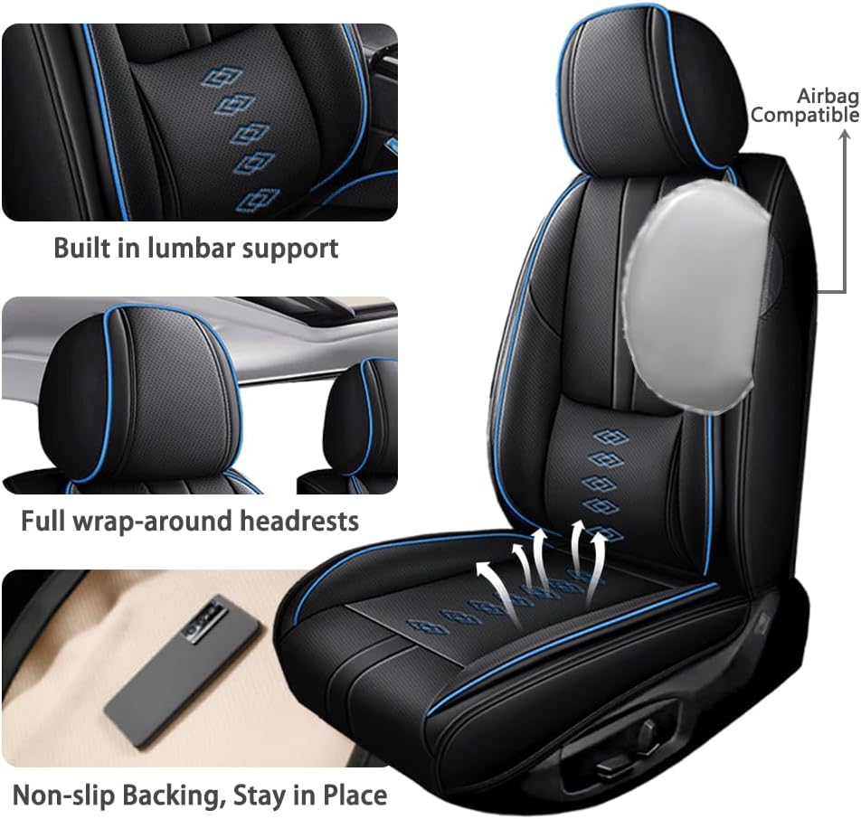 Full Set Seat Covers for Lexus LS 400 1995-1999,Leather Car Seat Cover,Soft Seat Cushion Covers with Airbag,Waterproof Automobile Seat Protectors for LS 400(Black Blue,Standard)