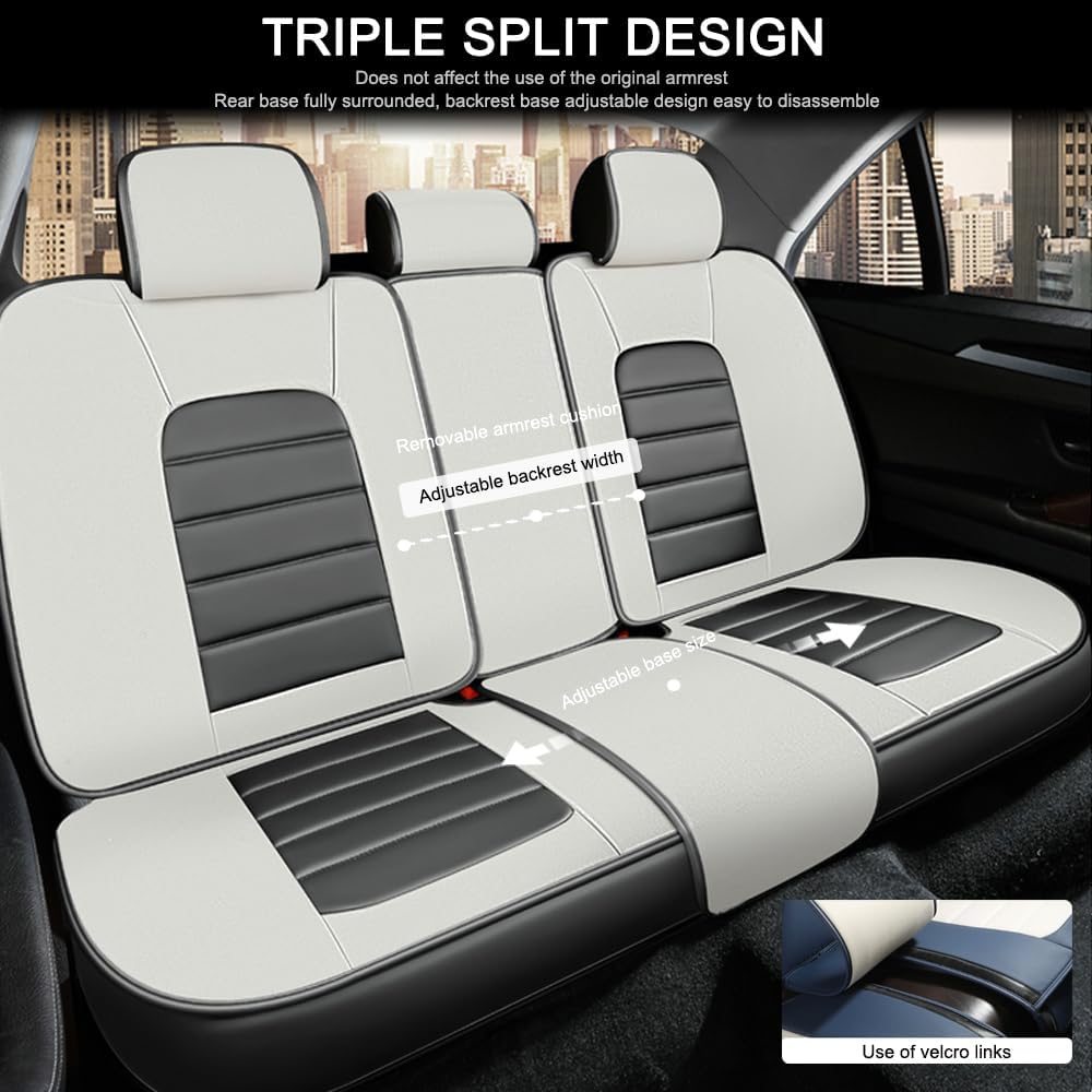 5 Seat Covers for Buick Encore GX 2020-2024 Leather Car Seat Covers Waterproof Anti-Slip Car Seat Protectors Comfort Automotive Seat Covers with Airbag（Standard,White+Gray）
