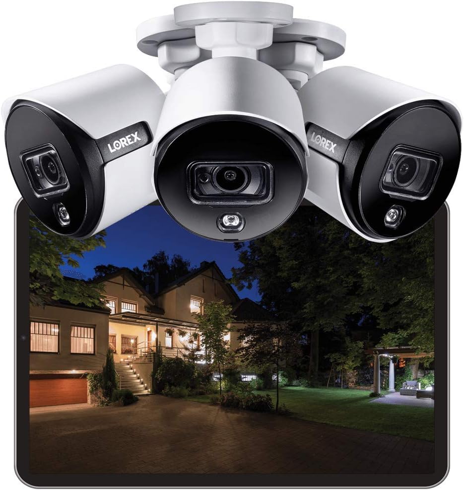 Lorex 4K Security Camera System, Ultra HD Indoor/Outdoor Wired Bullet Cameras with Motion Detection Surveillance, Active Deterrence and Smart Home Compatibility, 2TB 8 Channel DVR, 4 Cameras