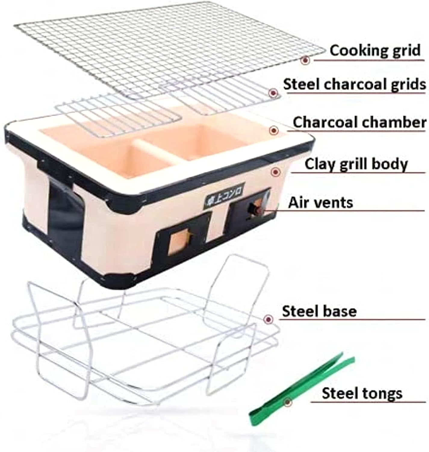Charcoal Chrome Cooking Grill Internal Grates,Ceramic Clay Charcoal Grill,Using Clay Adjustable Ventilation,High Temperature Resistance,for Outdoor Barbecues