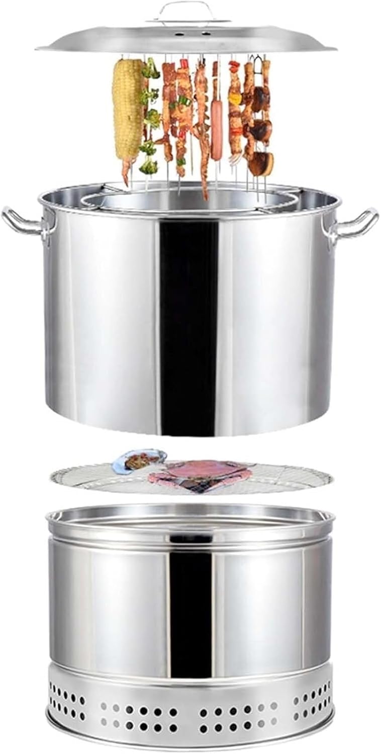 Portable Charcoal Barrel BBQ Grill 360°Rolling Grilling Basket Stainless Steel Hanging Stove for Outdoor Camping