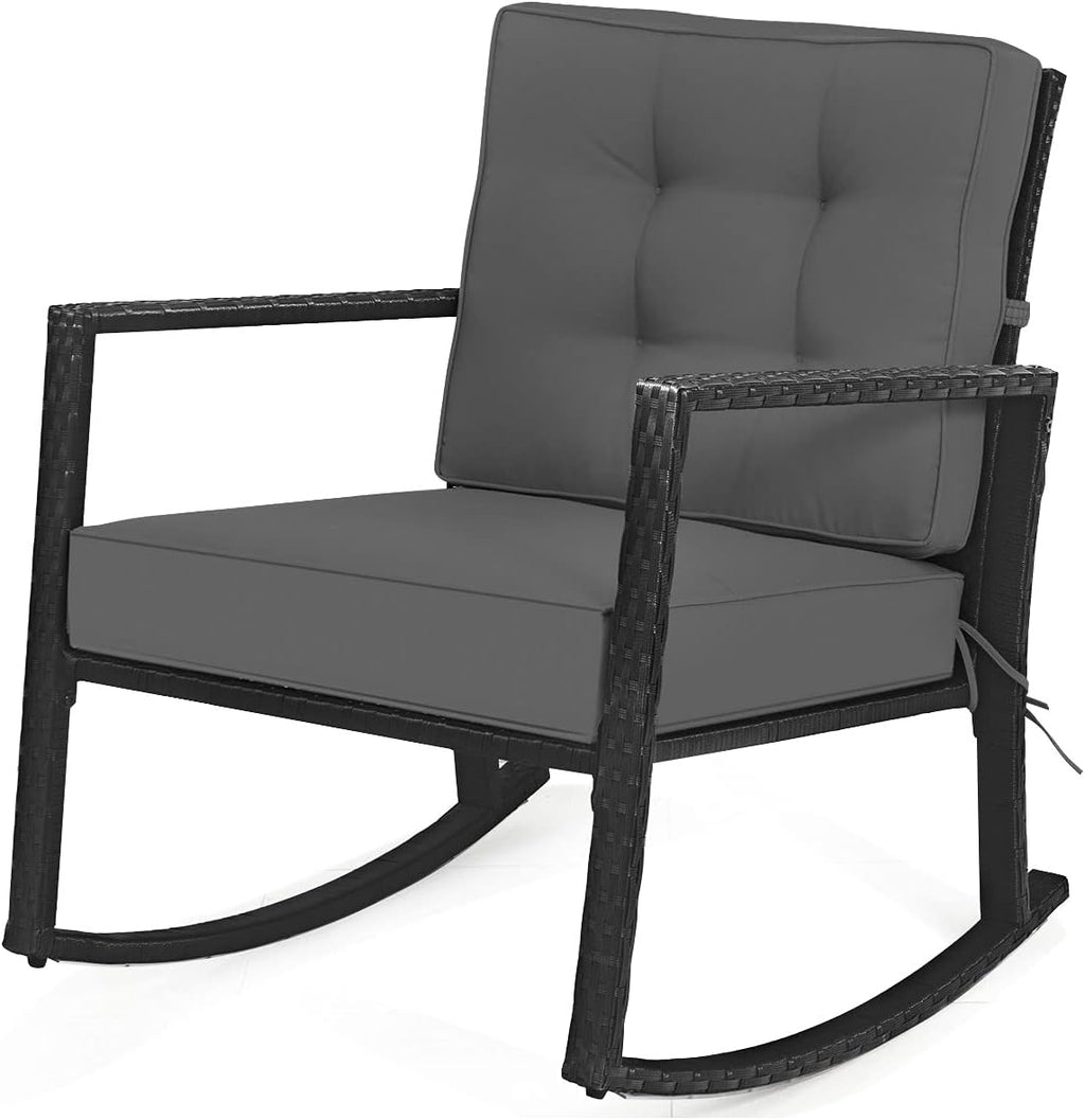 HAPPYGRILL Wicker Rocking Chair, Outdoor Patio Glider Chair with Heavy-Duty Frame, Thick Cushion, Rattan Rocking Chair for Backyard Garden Porch