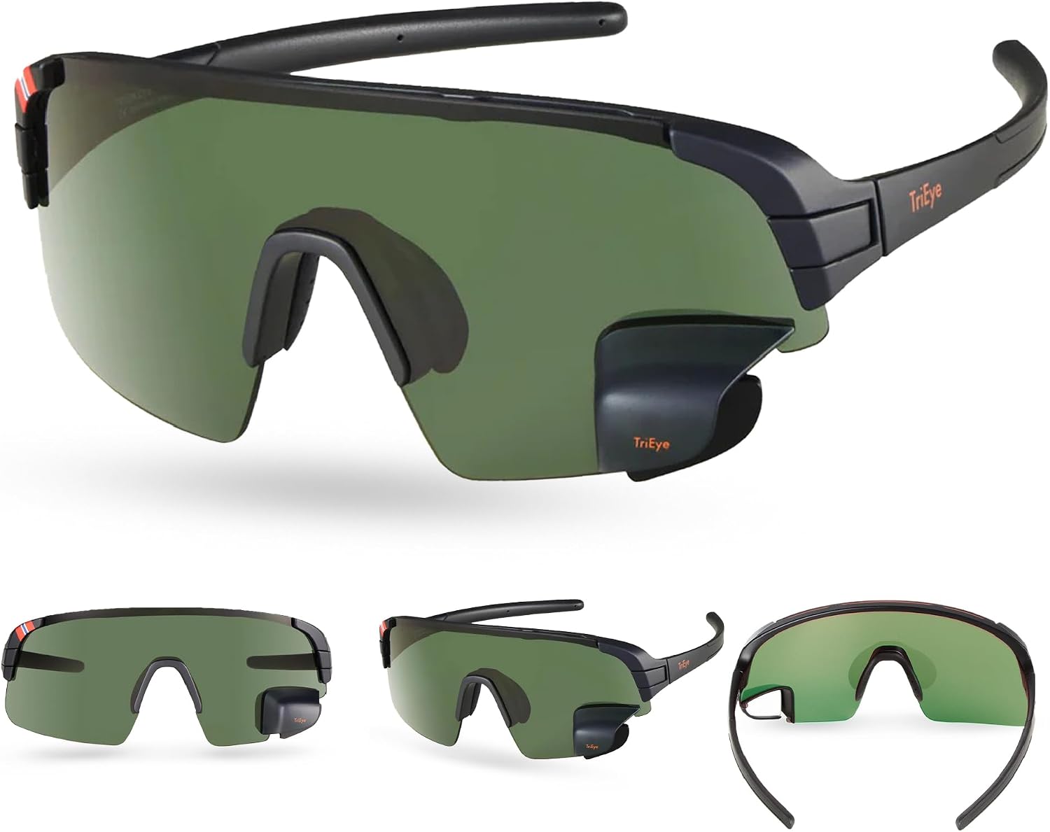 TriEye Cycling Glasses with Rear-view Mirror - Sports Sunglasses for Men & Women - UV-400 Protection