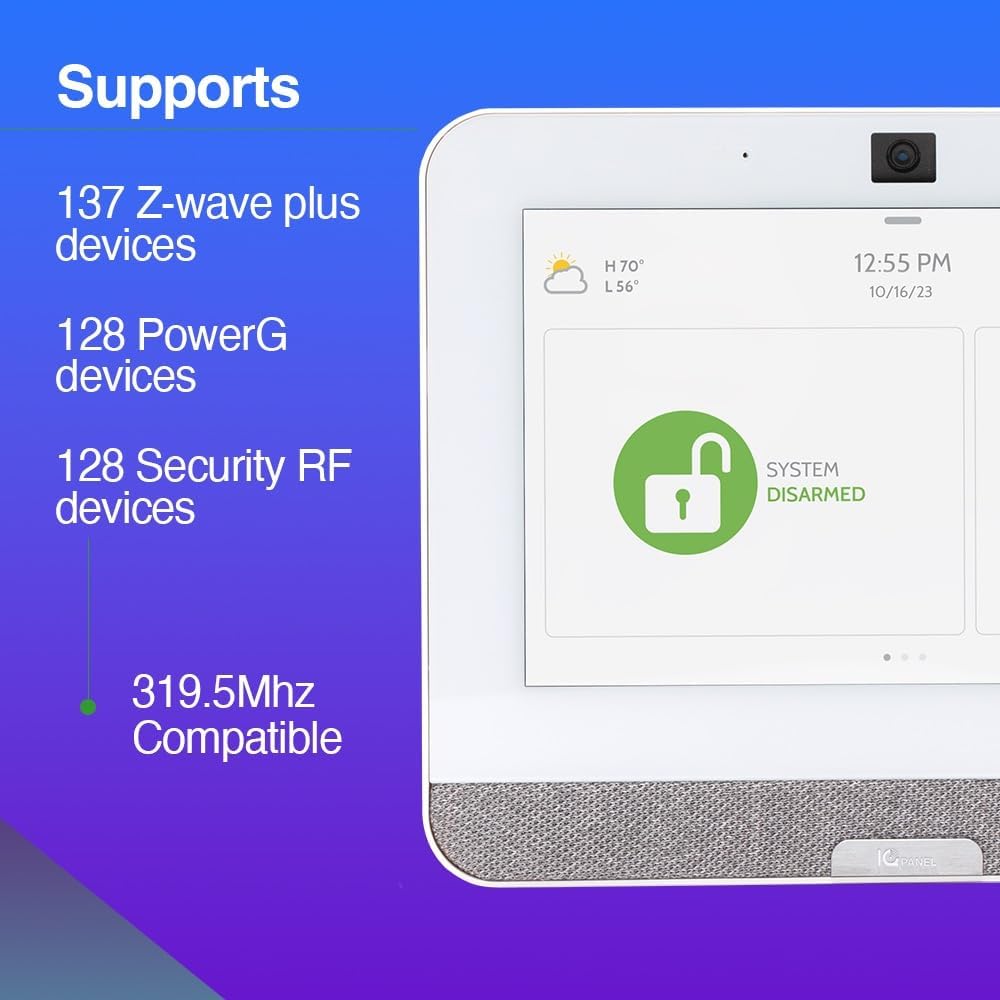 Qolsys IQ Panel 4: Wireless Smart Home Security System Alarm Panel for House Protection and Home Automation. Easily Integrate with Alexa, Window Alarms, Cameras and More. 319.5 MHz