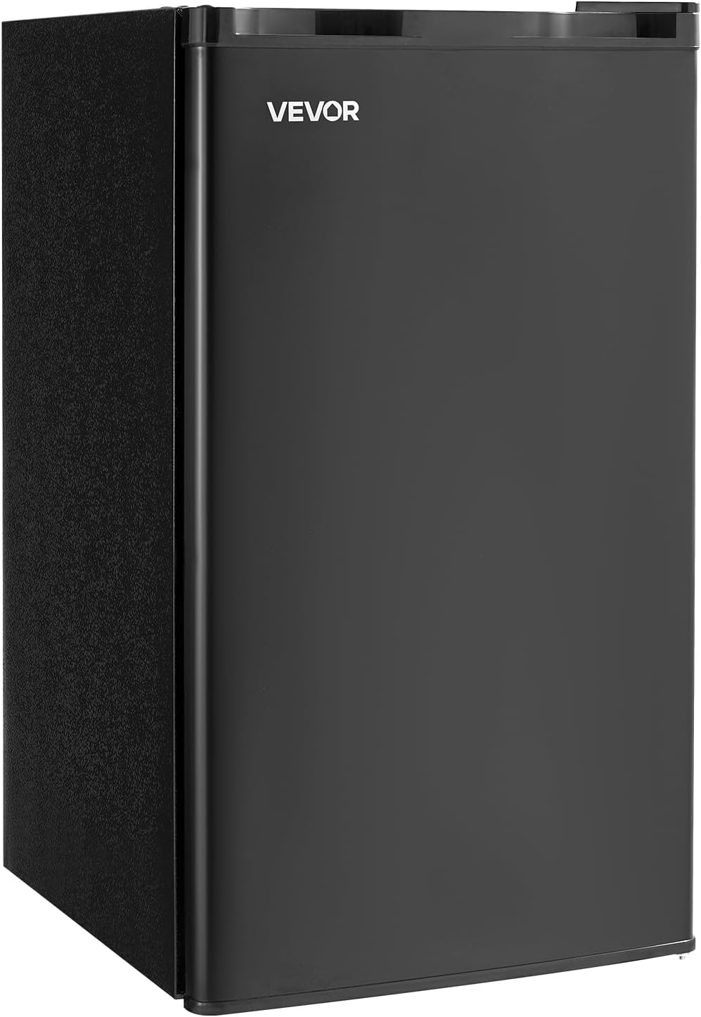 VEVOR 3.2 Cu.Ft Mini Fridge with Freezer, Single Door Compact Refrigerator with Micron Frozen Zone, 7-Mode Adjustable Temp, Energy Efficient Small Dorm Fridge, Reversible Door, Low Noise, Black