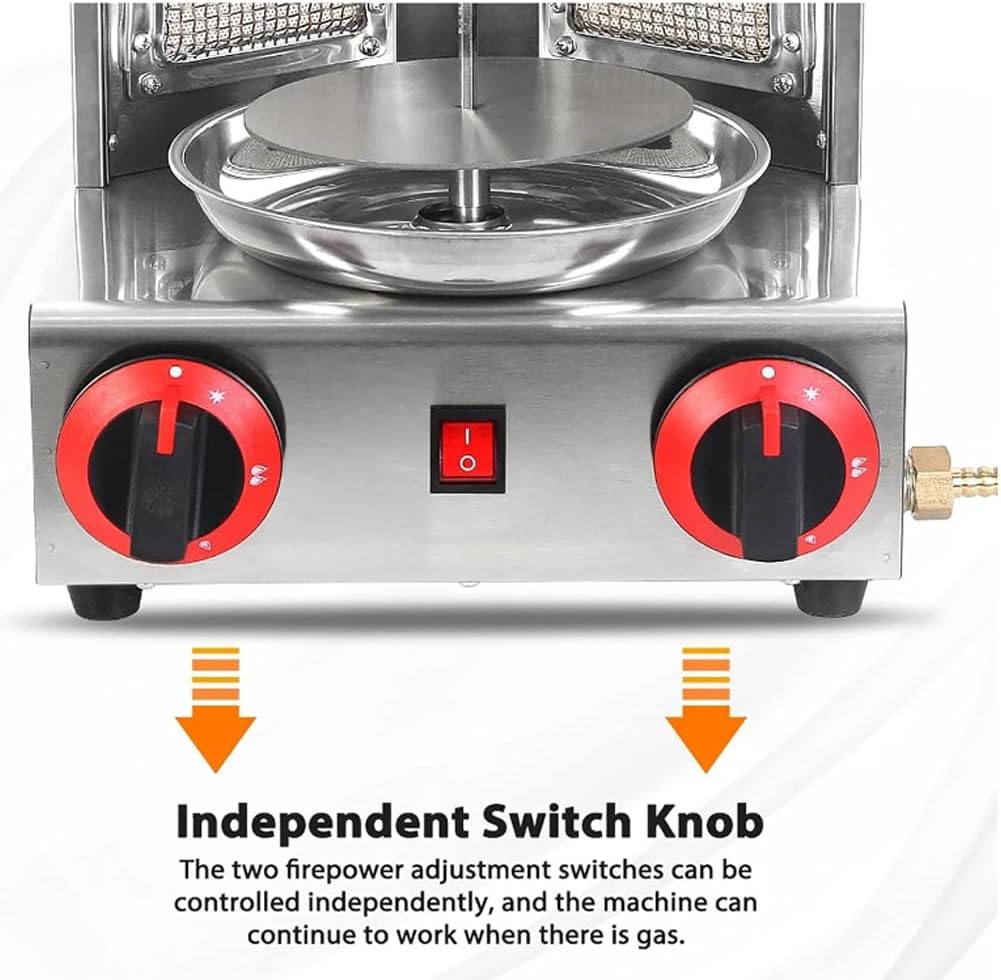 FURLOU Commercial Grill Doner Kebab Machine, Gas Cooker Rotating Roaster Baking Machine, Automatic Rotation Vertical Kebab Grill, Adjustable Fire Power, for Indoor and Outdoor Parties