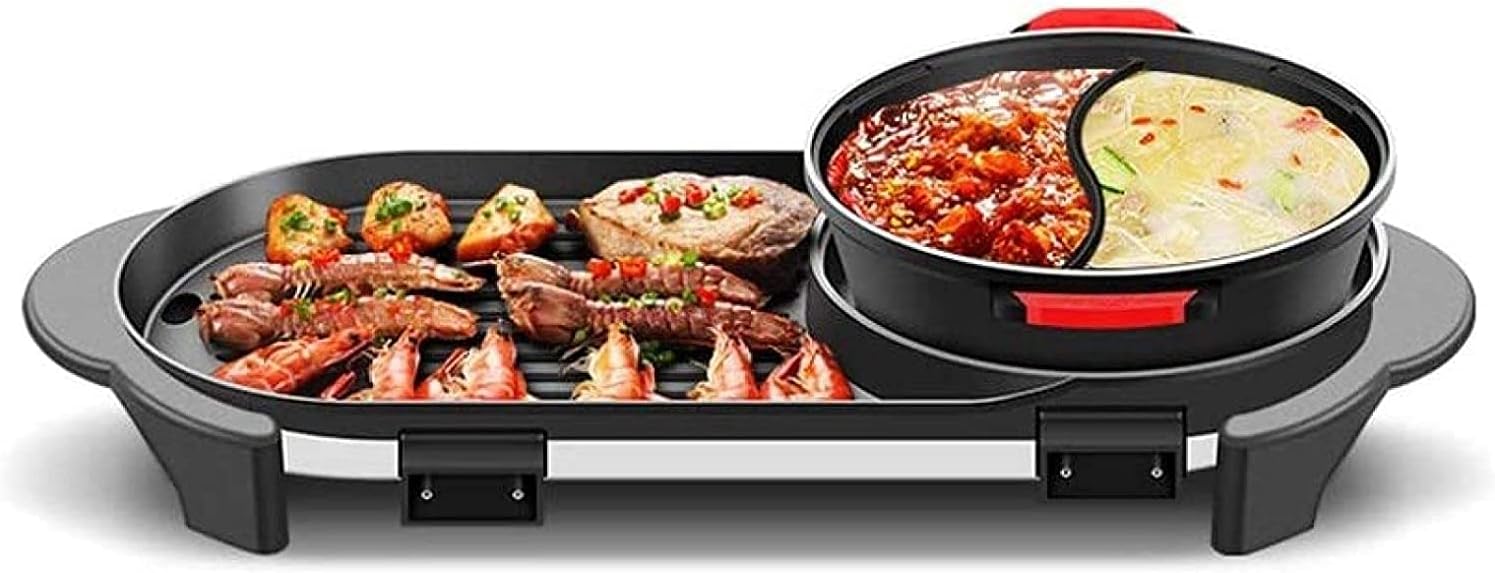 BBQ Smokeless Grill Detachable Hot Pot Independent Temperature Control Hot Pot Barbecue Integrated Pot Household Portable Electric Hot Pot Indoor