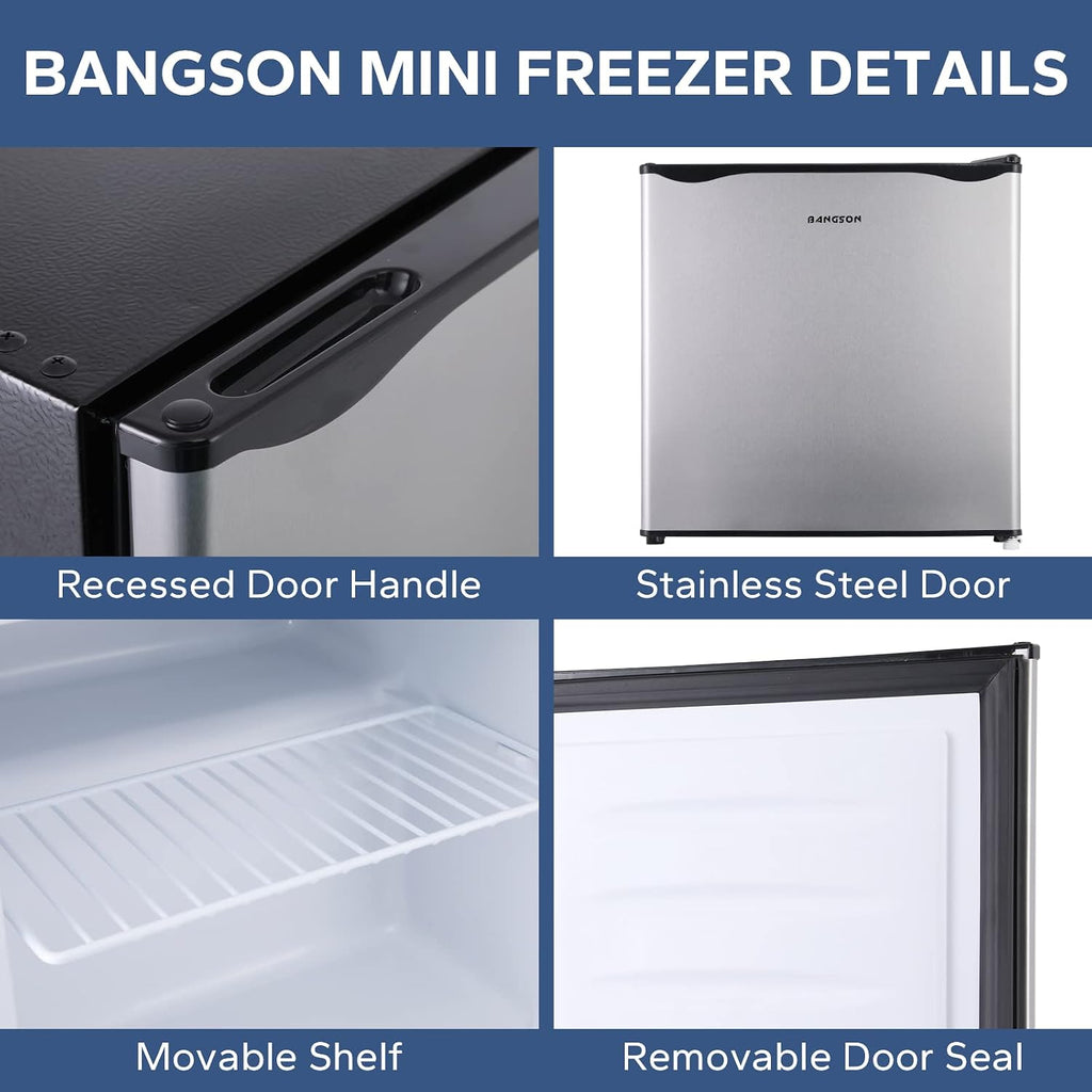 BANGSON Upright Freezer,1.1Cu.ft Energy-Saving Mini Freezer with Removable Shelf, Single Door Small Freezer for Home/Dorms/Apartment/Office(Silver)