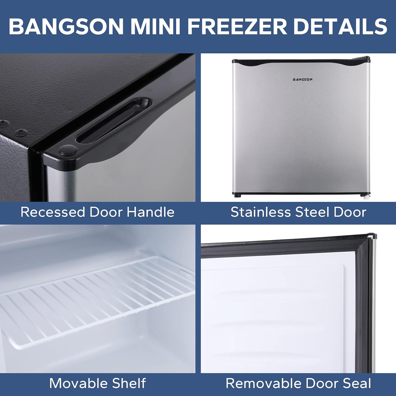 BANGSON Upright Freezer,1.1Cu.ft Energy-Saving Mini Freezer with Removable Shelf, Single Door Small Freezer for Home/Dorms/Apartment/Office(Silver)
