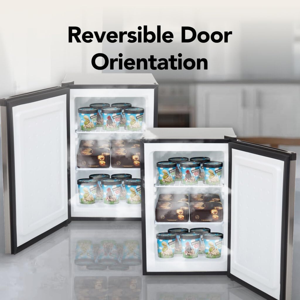 Whynter Upright Freezer with Lock, 2.1 Cu. Ft. Small Freezer Mini Freezer for Bedrooms, Dorms, Garages, Offices CUF-210SS, Stainless Steel Energy Star
