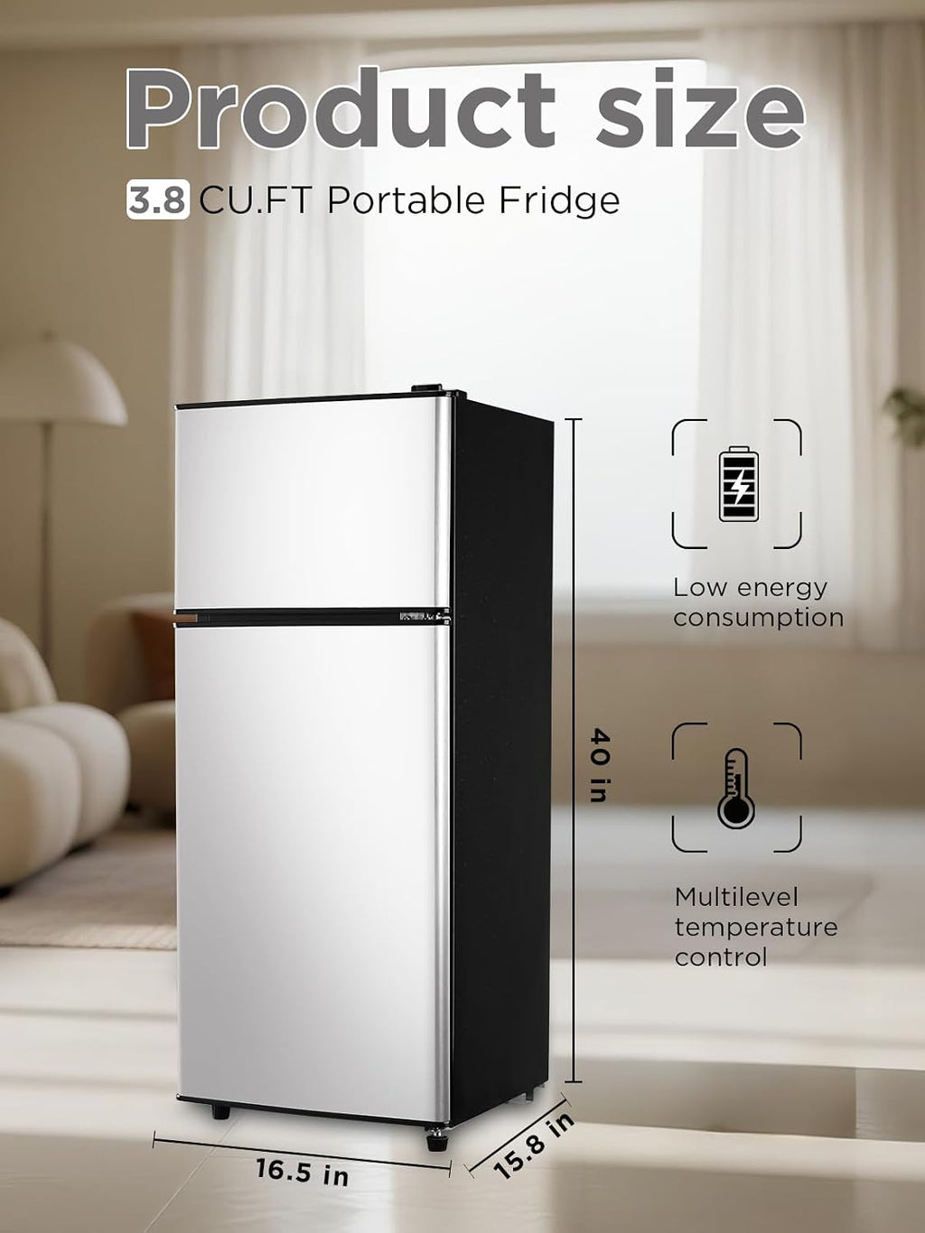F.W.WOOLWORTHS 3.8 Cu.Ft Compact Refrigerator with Freezer, 2 Doors Fridge with Adjustable Thermostat Control, Small Refrigerator for Kitchen, Dorm, Apartment, Garage, Office, Silver