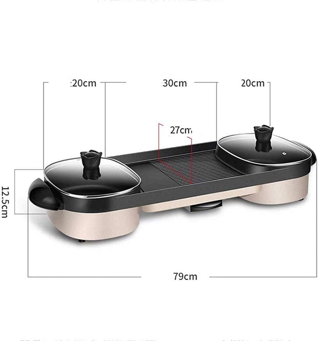 2 In 1 Electric Barbecue Pan Grill And Hot Pot With Bbq Set Indoor Ourdoor Barbecue Large Capacity Non-Stick Pan With 5 Temperature Adjustments (Color : Black 1, Size : 79 * 27 * 12.5cm)