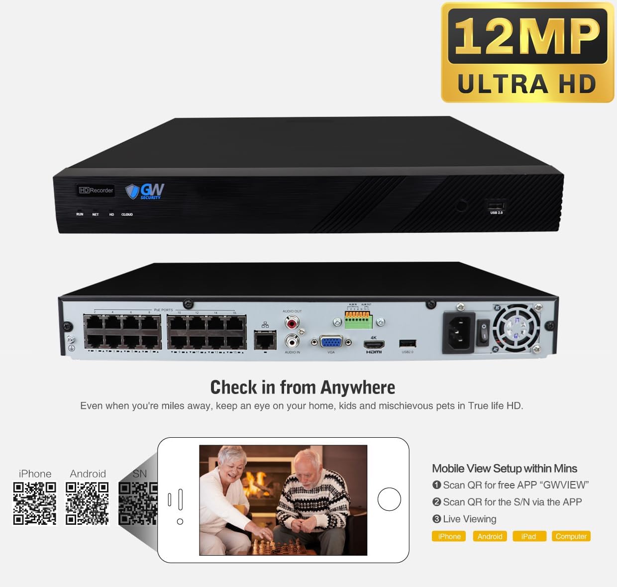 GW Security 16 Channel 4K NVR 5MP PoE IP Surveillance Security Camera System with 16 Super HD 1920P 30FPS Real-Time Waterproof Microphone PoE Security AI Dome Cameras, Face/Human/Vehicle AI Detection