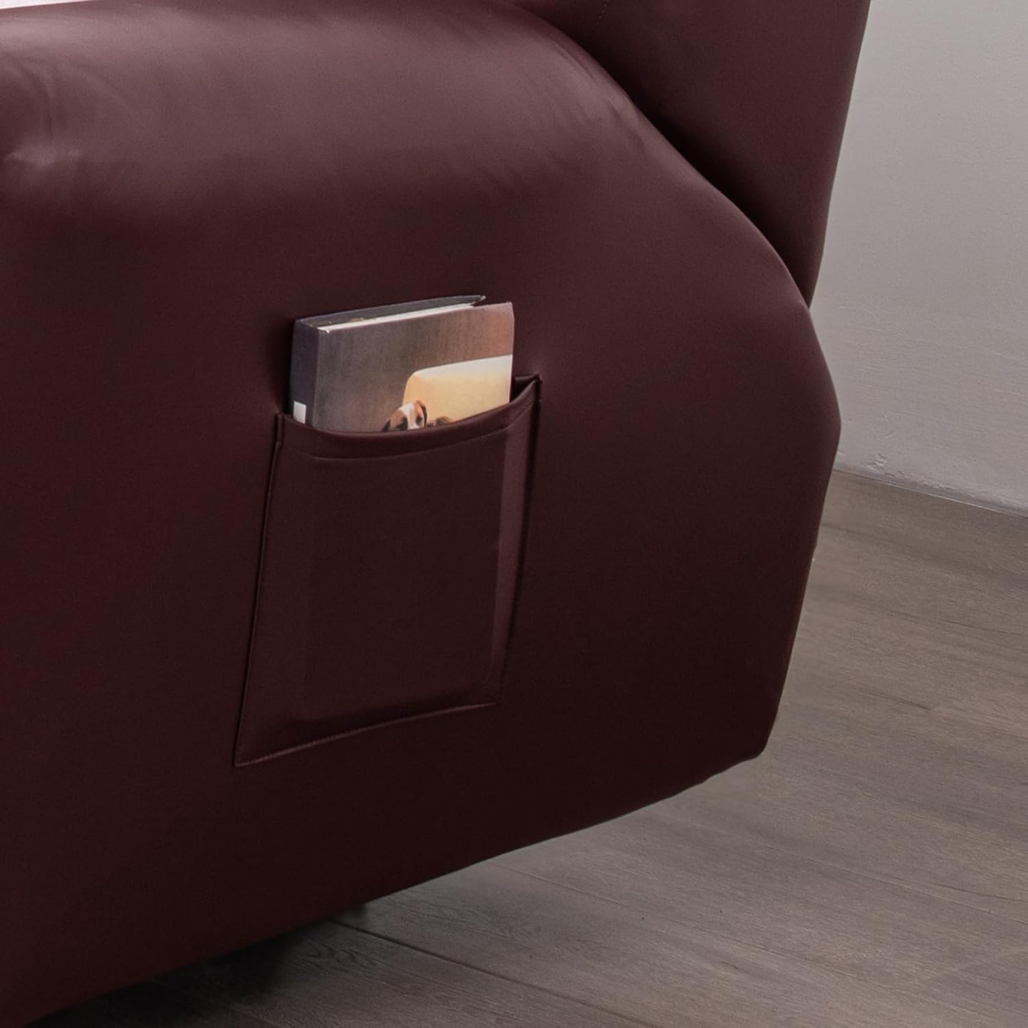 100% Waterproof PU Leather Sofa Slipcovers 8-Pieces Stretch Reclining Couch Covers for 2 Seat Anti-Slip Elastic Strap Furniture Protector for Kids, Pets (Wine Red, 3 Seater)