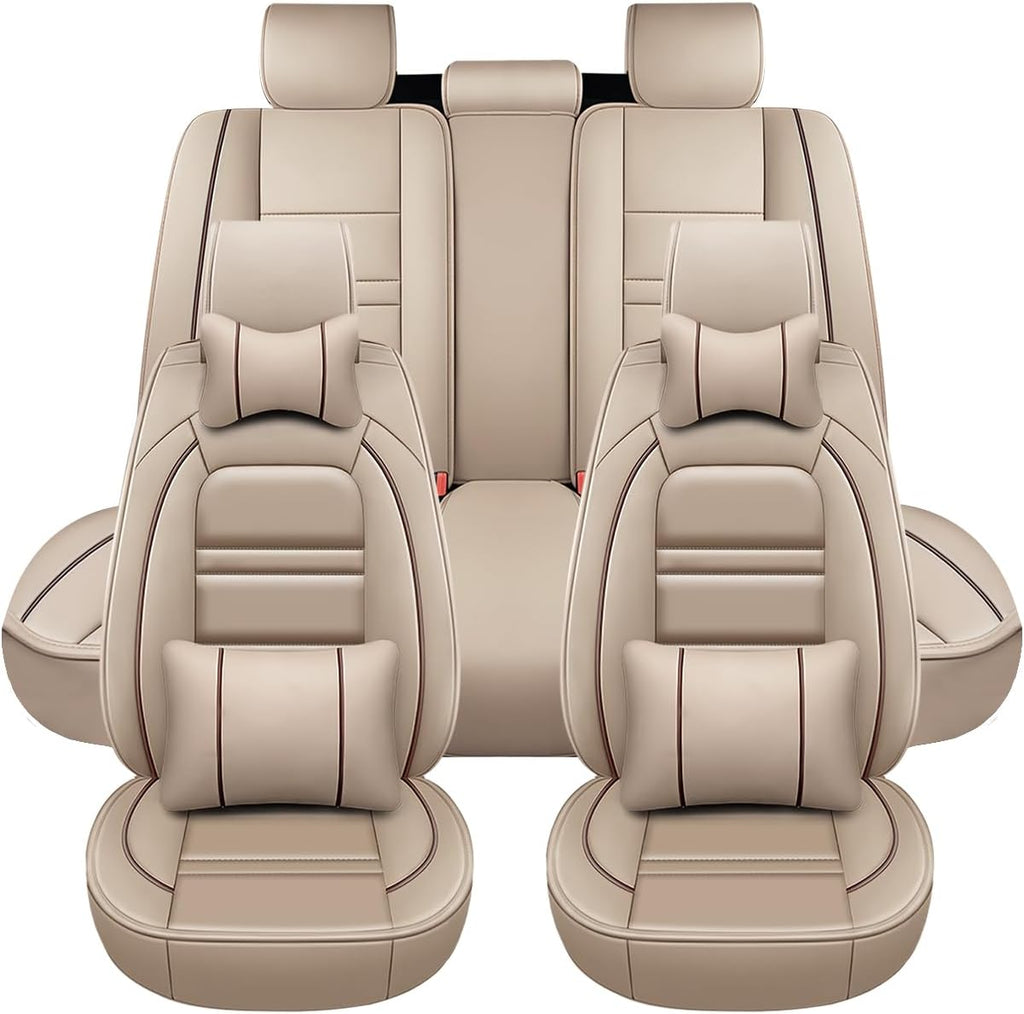 Car Seat Covers for Toyota Rav4 2000-2025 | 5-Seats Seat Covers, Waterproof Seat Protectors, Automotive Seat Covers (Full Set with Pillow,Beige)