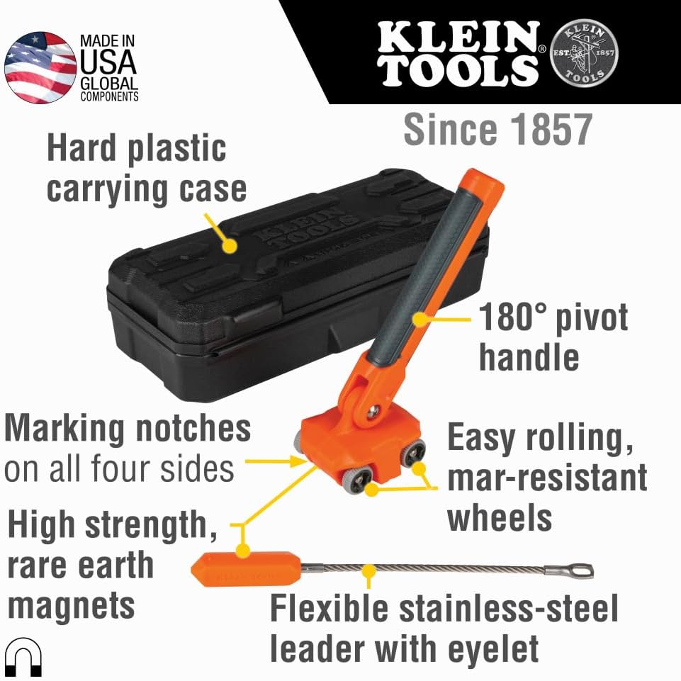 Klein Tools 80051 Wire Puller Kit, Made in USA, with 30-Foot Glow Fish Rod and Magnetic Wire Puller, 2 Piece