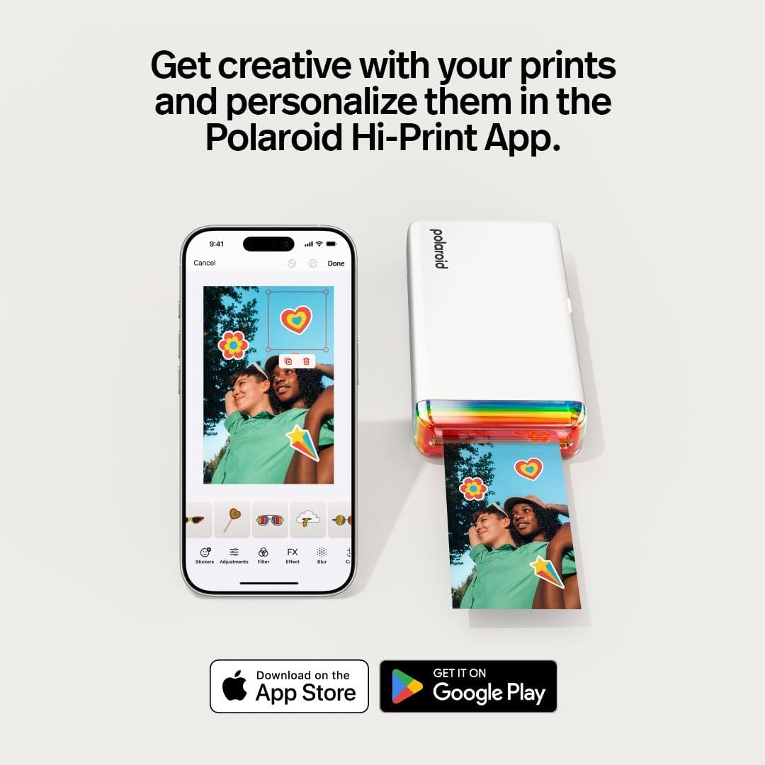 Polaroid Hi-Print + Paper Bundle - 2nd Generation Bluetooth Connected 2x3 Pocket Photo Dye-Sub Printer - White Printer + 40 Photos (6438)