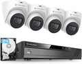 Amcrest 5MP POE Security Camera System Outdoor, 8CH POE NVR, 4pcs 5MP Turret Cameras, IP67 Metal Turret IP Cameras, Built in Mic, Pre-Installed 2TB Hard Drive, NV4108E-IP5M-T1179EW4-2TB