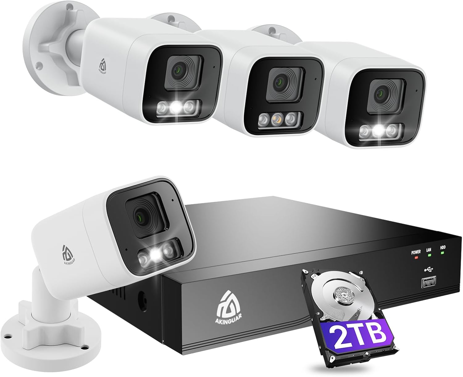 8CH 4K PoE NVR Wired Security Camera System, 4pcs 5MP Outdoor IP Cameras with Person/Vehicle Detection, 2TB HDD, H.265, 2-Way Audio, Color Night Vision, Spotlight Siren, 24/7 Continuous Recording