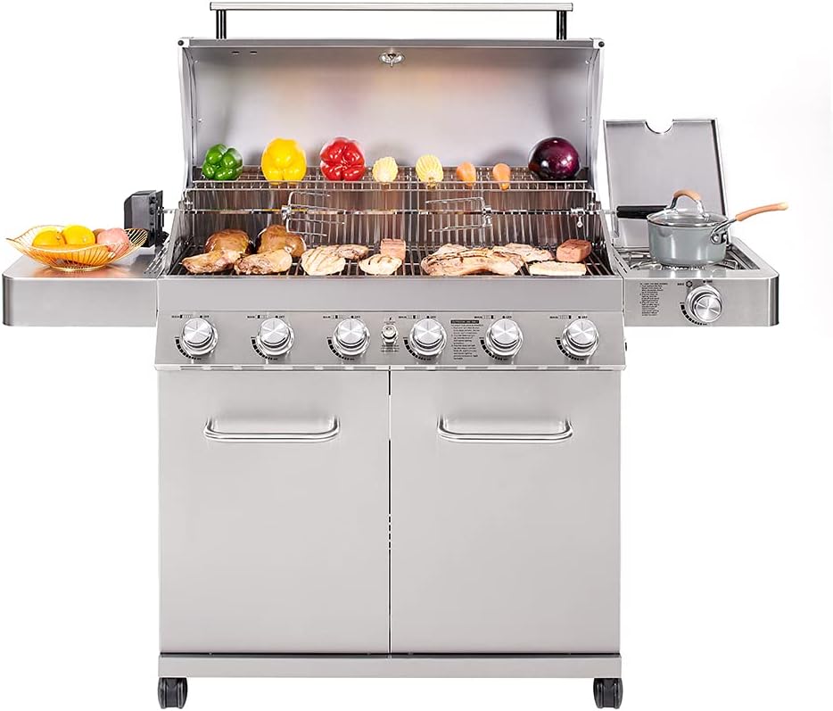 Monument Grills 77352 6-Burner Stainless Steel Cabinet Style Propane Gas Grill with Barbecue Tool Set(2 Items)
