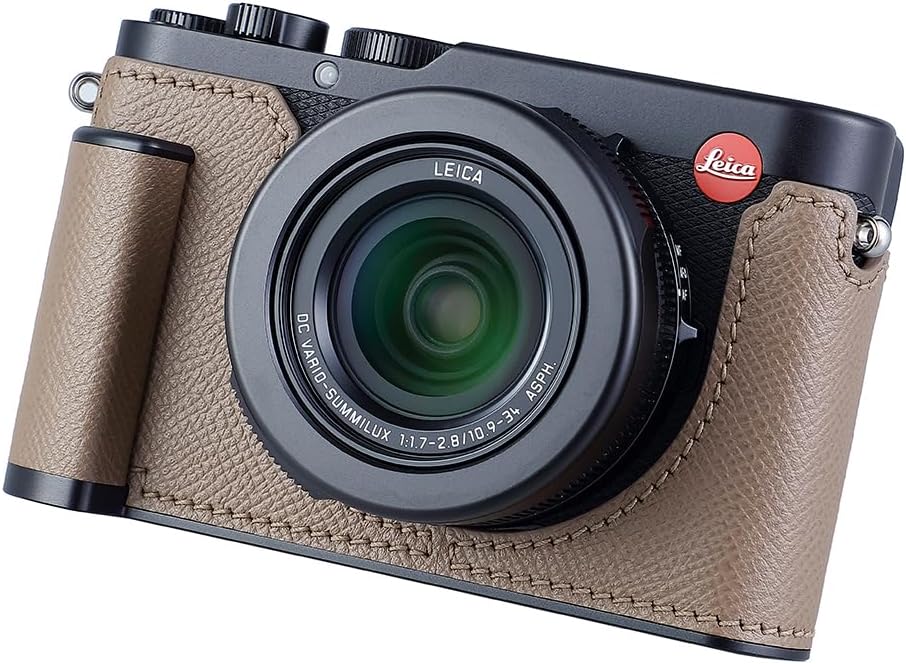 Camera Half Case for Leica D-LUX 8, Vintage Metal Genuine Leather Instant Camera Protective Cases Stylish Portable Shockproof (Grey)