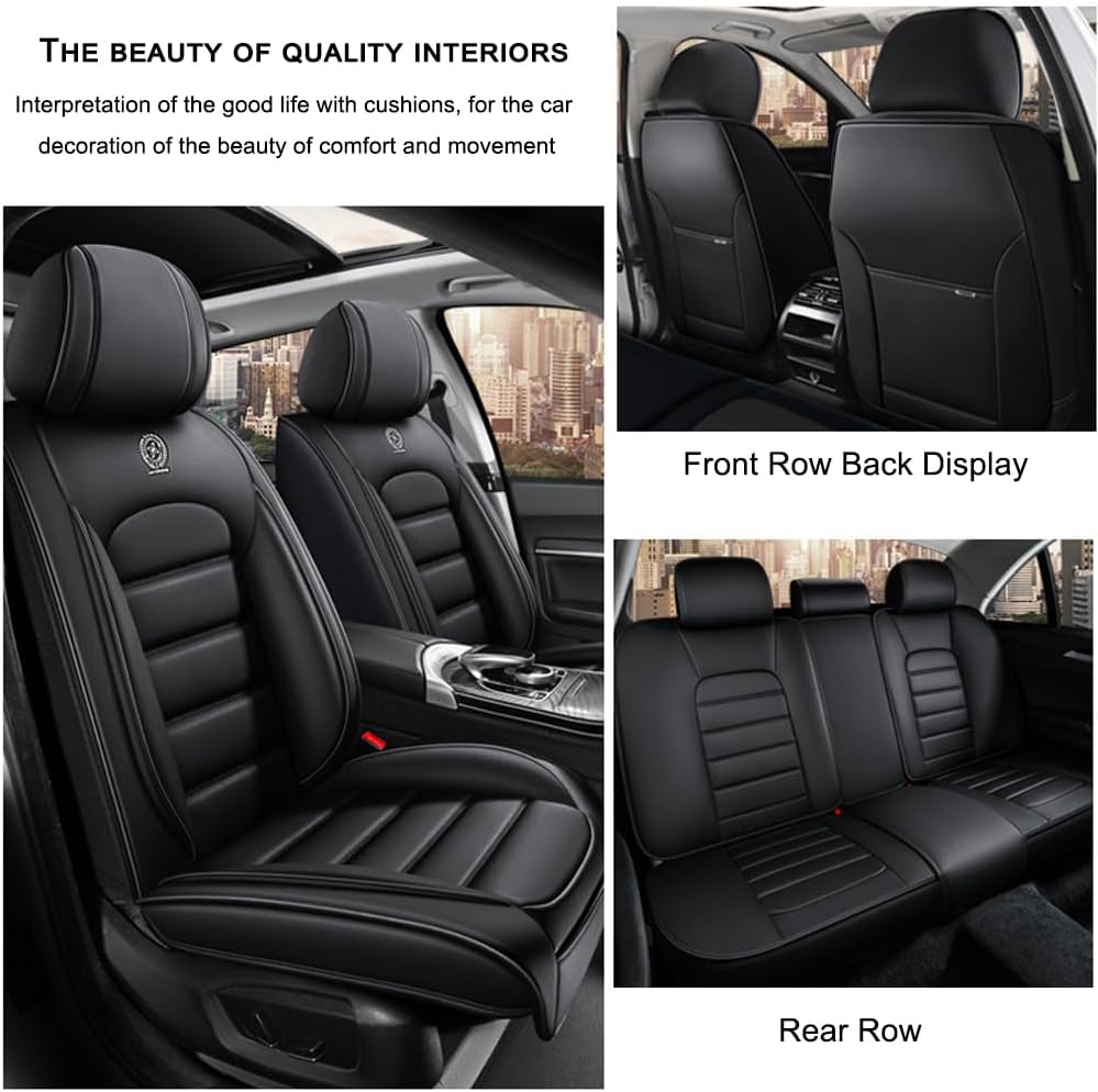 5 Seat Covers for Mini Cooper/Countryman/One Leather Car Seat Covers Waterproof Non-Slip Soft Seat Protectors Comfort Auto Seat Covers with Airbag（Standard,Classic Black）