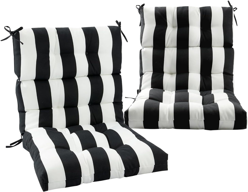 Magpie Fabrics Indoor Outdoor Tufted High Back Chair Cushion Set of 2, Waterproof All-Weather Deep Seating Rocking Chair Patio Chaise Lounge Sun Lounger Chair Cushions (Black White)