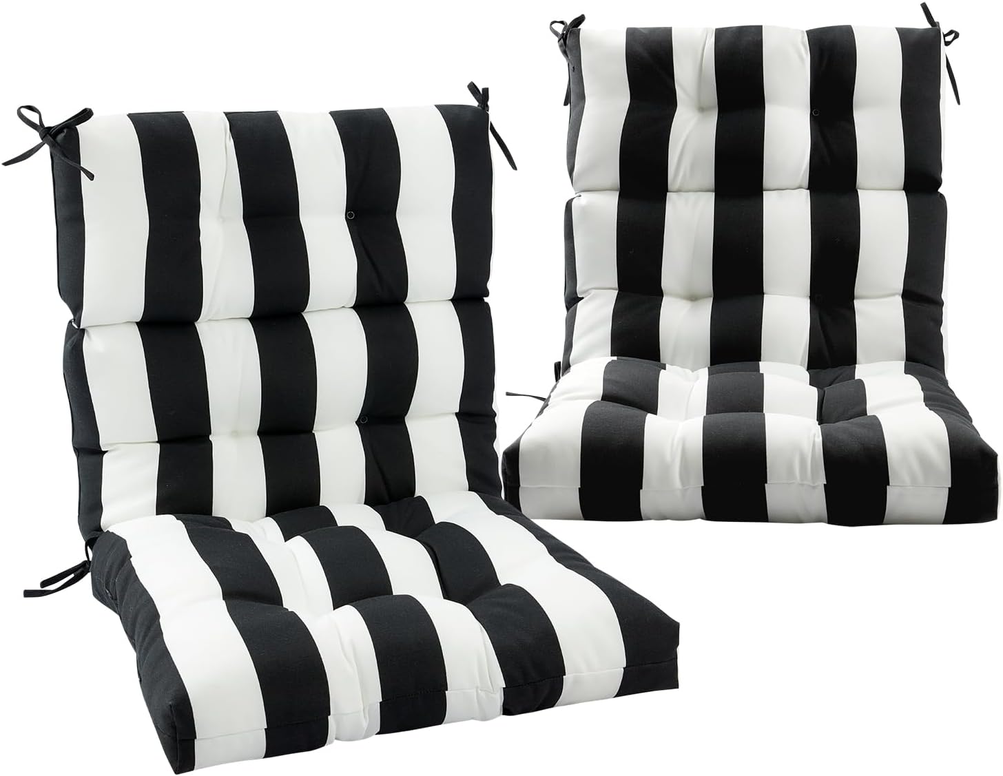 Magpie Fabrics Indoor Outdoor Tufted High Back Chair Cushion Set of 2, Waterproof All-Weather Deep Seating Rocking Chair Patio Chaise Lounge Sun Lounger Chair Cushions (Black White)