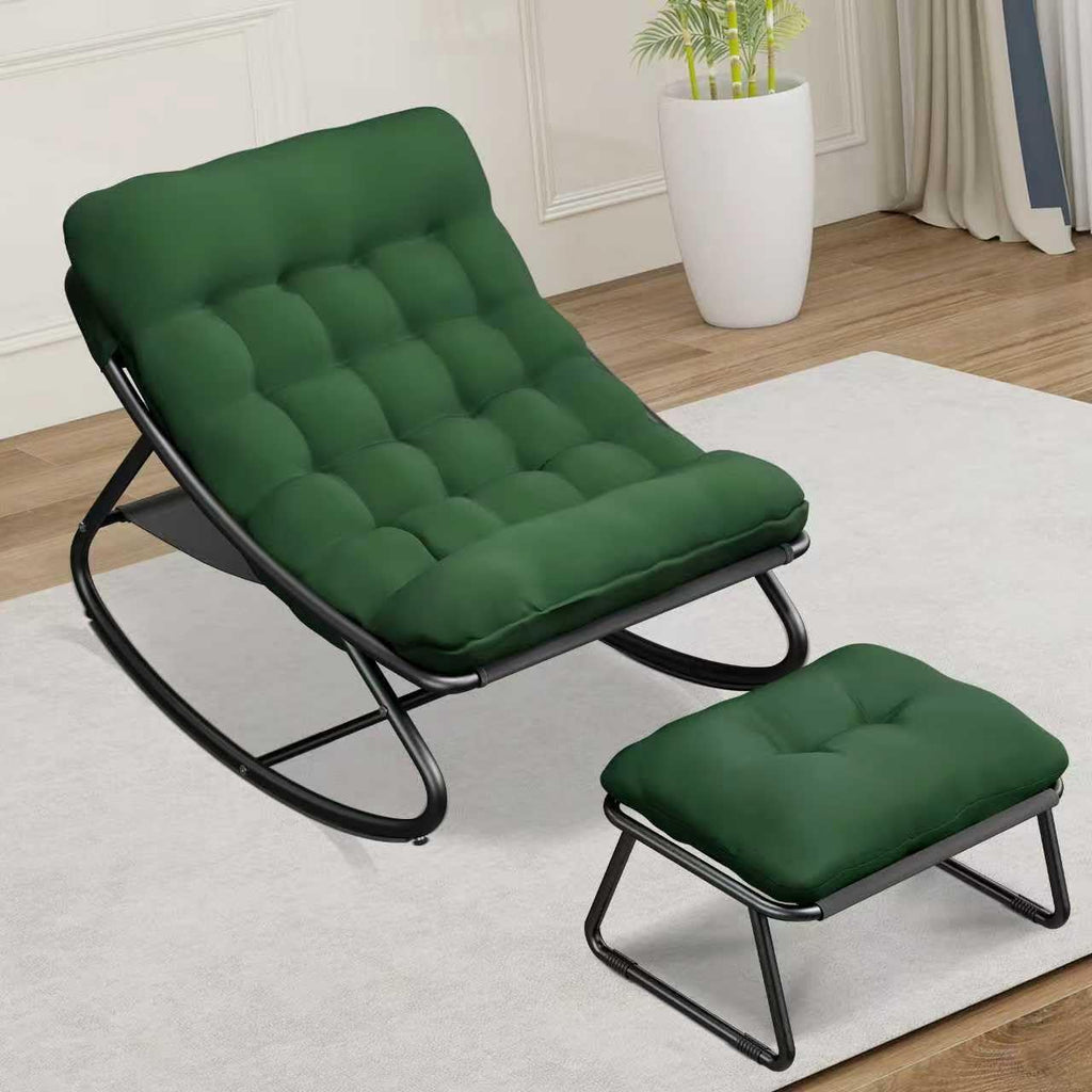 Outdoor and Indoor Rocking Chairs, Comfy Patio Chair, Rocking Chair with Ottoman and Sturdy Metal Frame, Balcony Chairs with Thickened Cushion, Silla Mecedora for Patio Porch Garden Living (Green)