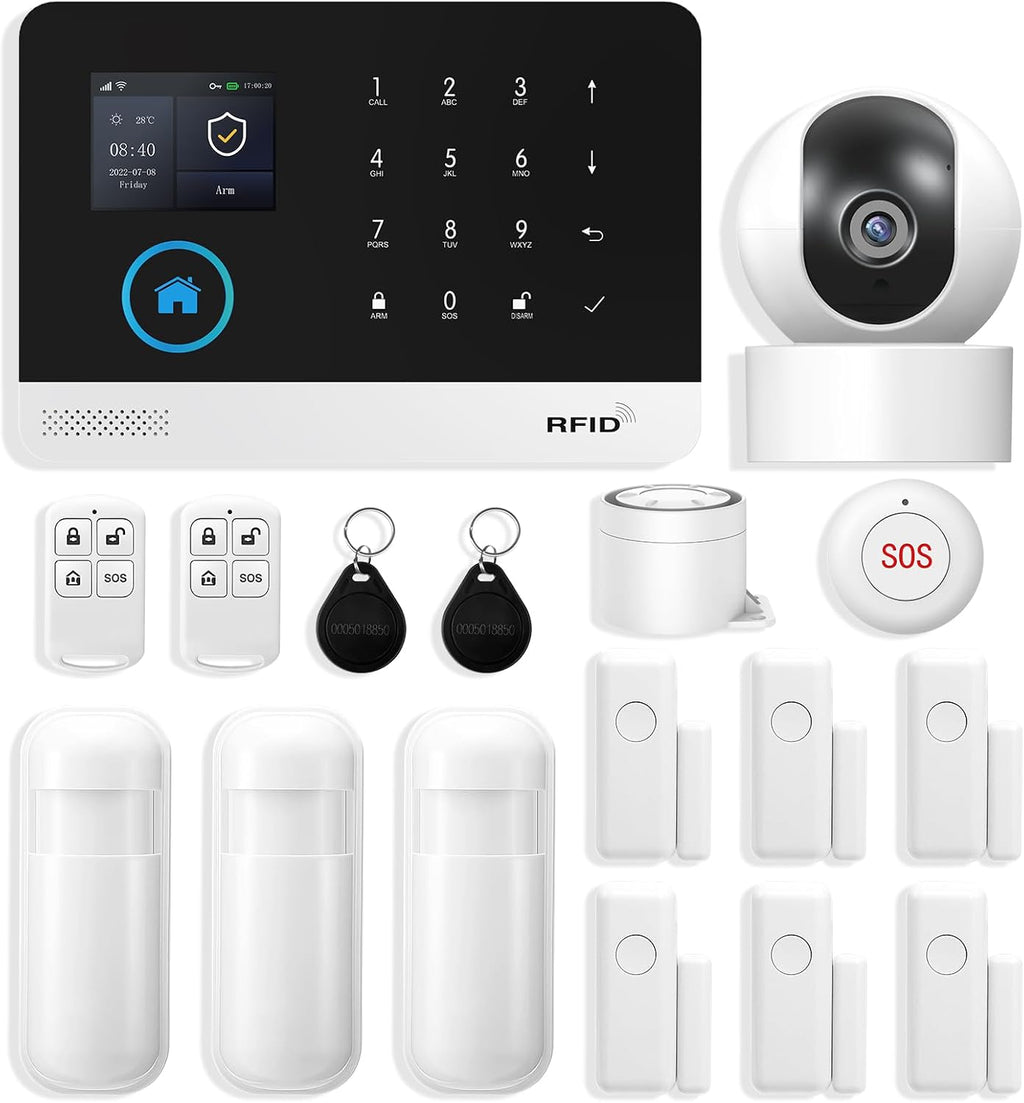 Home Security System with WiFi 2MP HD Secutity Camera,17 Piece Alarm Kits Home Security Camera System,Compatible with Alexa,Google Assistant, No Contract Required,