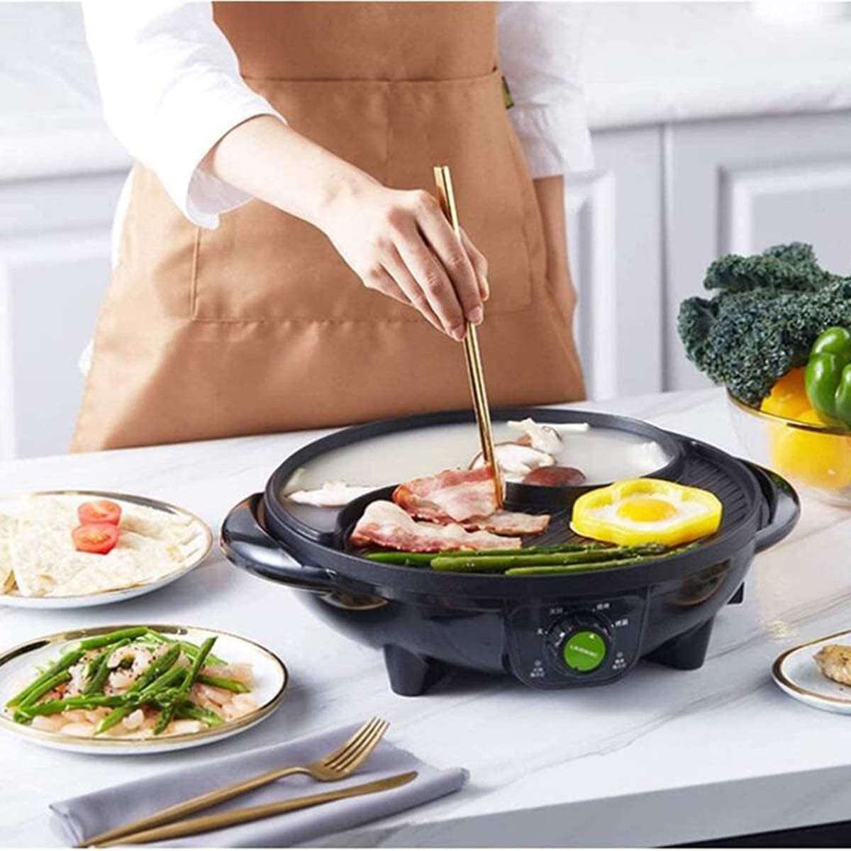 BBQ Smokeless Grill Portable Electric Grill, Electric Hot Pot Pot Home Multi-function Korean Smokeless Non-stick Pan Large Capacity Non-stick Baking A Pot Barbecue 2-4 People,Household Nonstick Electr