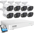 ZOSI C303 8CH Home Security Camera System with Audio, Person Vehicle Detection, Night Vision, Light & Sound Siren, 8pcs 1080P Outdoor Cameras, 8CH 3K Lite H.265+ DVR with 1TB SSD for 24/7 Recording